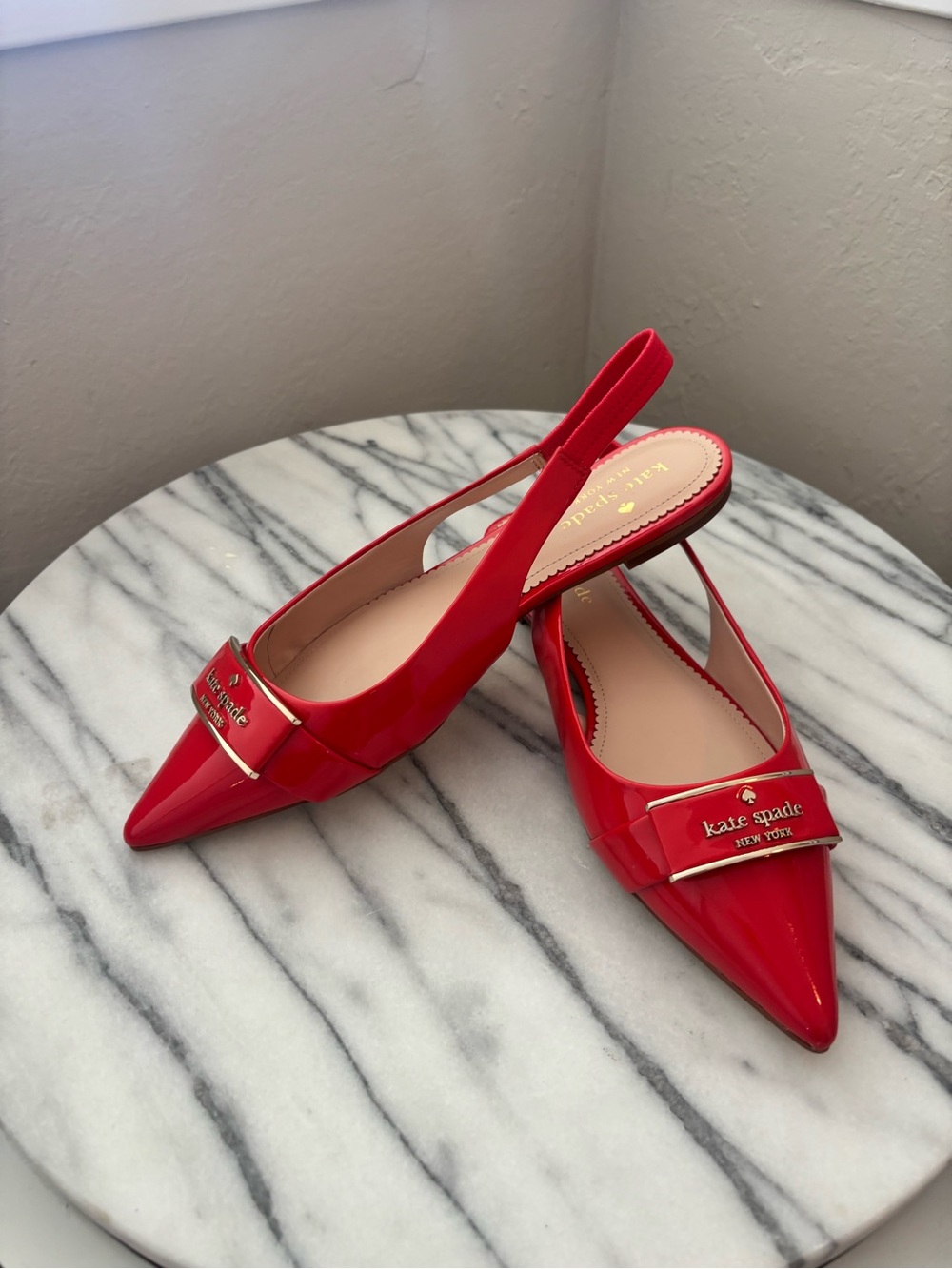 kate spade Red Patent Pointed Slingback Flats